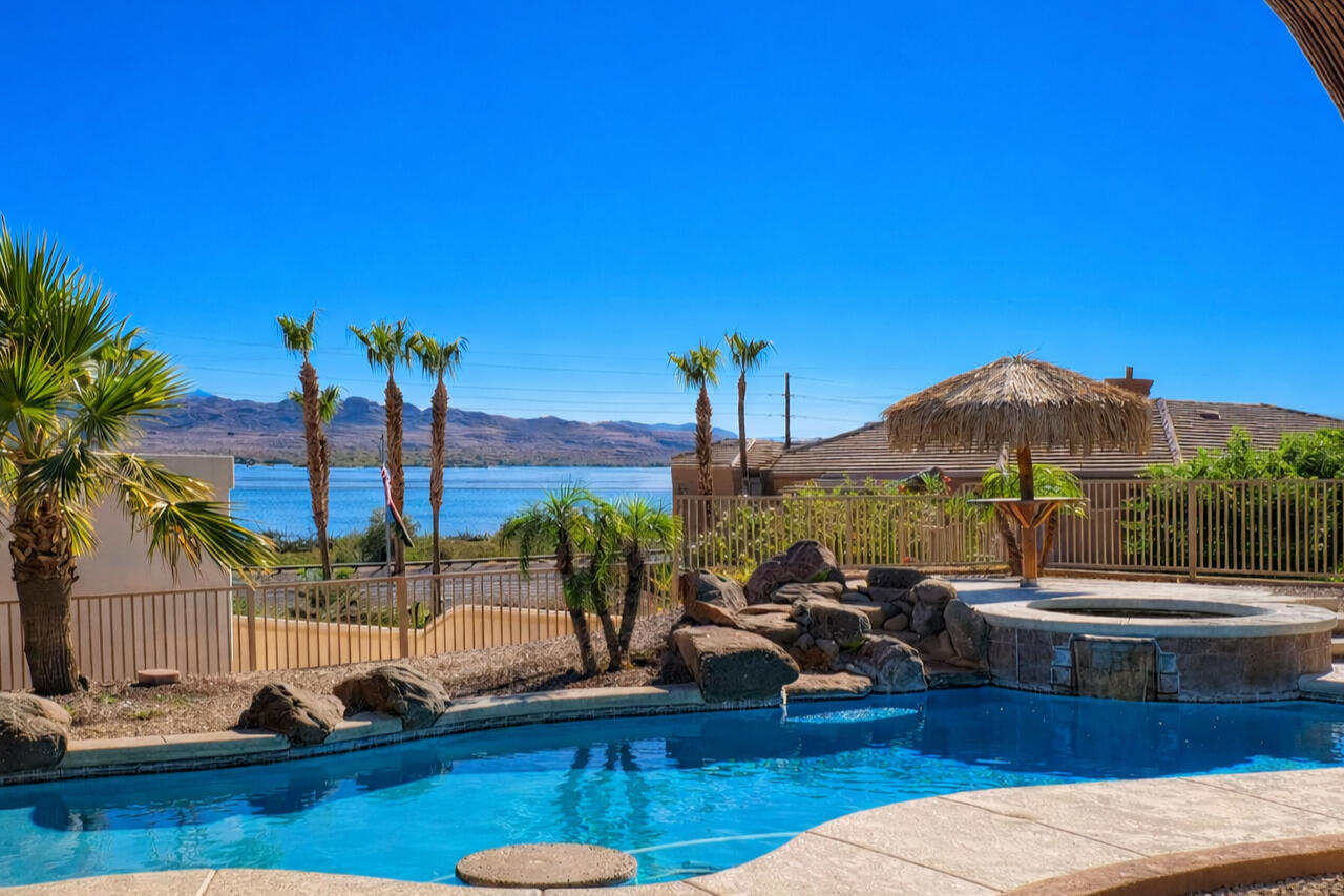 Daytime Pool Photo Private pool and lake views at Lakeview Lodge vacation rental in Lake Havasu City Arizona